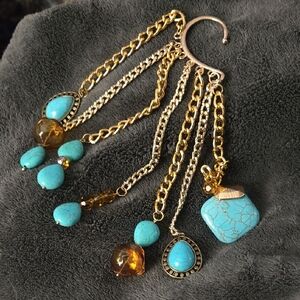 Artisan Gold and Turquoise Dangle Earrings